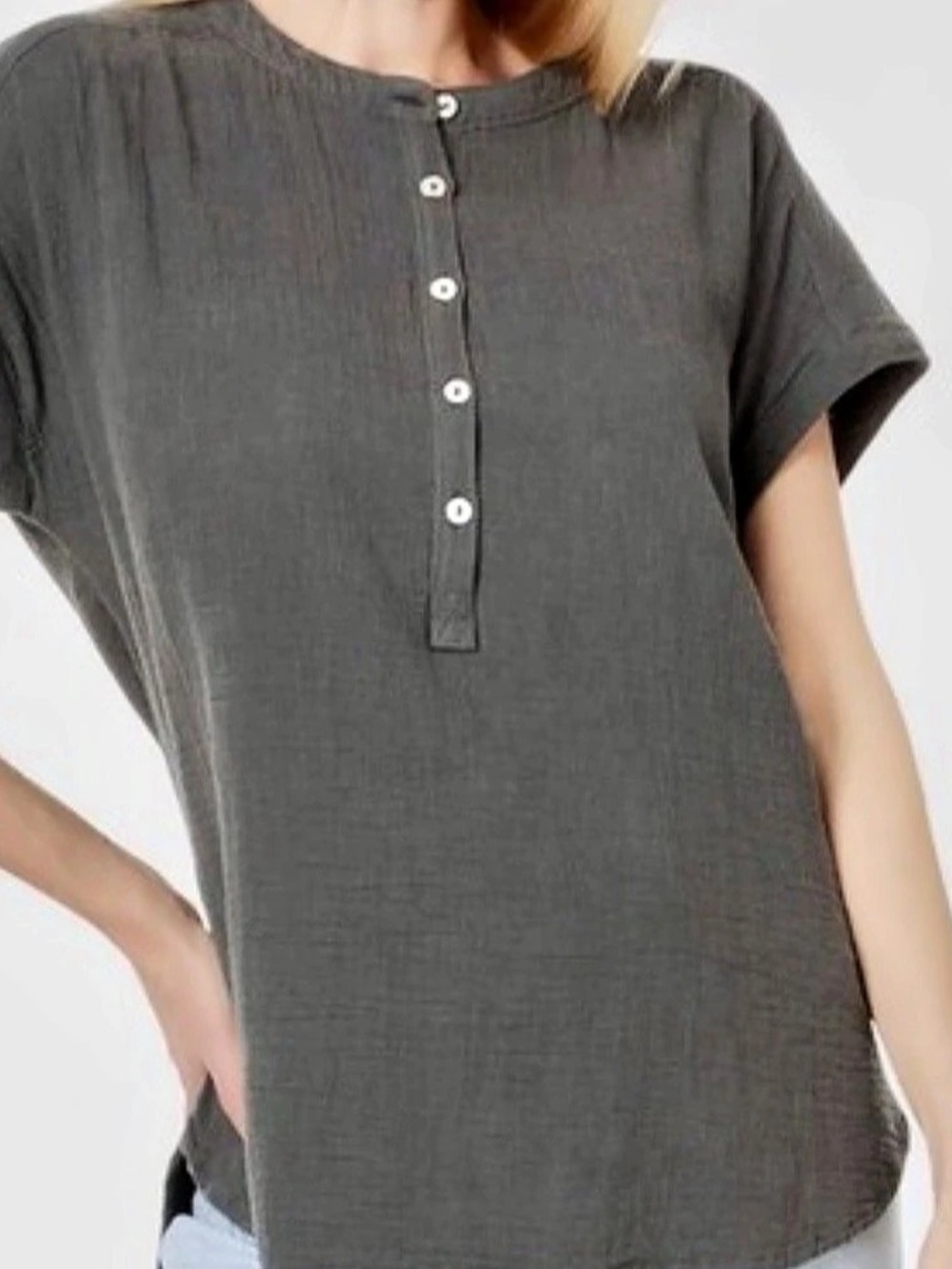 Faherty Desmond Gauze Top Organic Cotton Gray Medium (B8)
